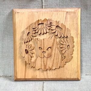 Vintage Cat In Flowers Wood Mounted Wall Plaque Kitty Lover Rustic Farmhouse